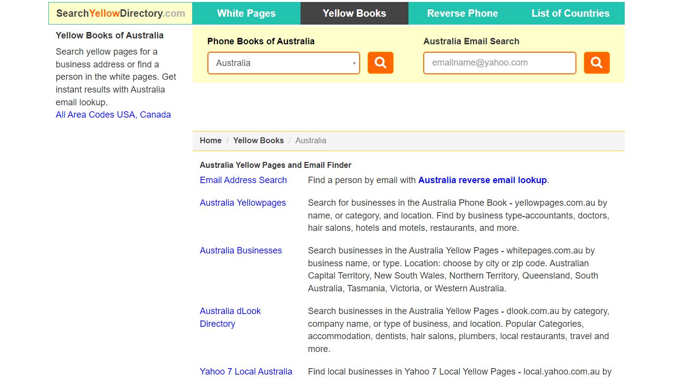 Phonebook, Australia Yellow Pages, Email Address