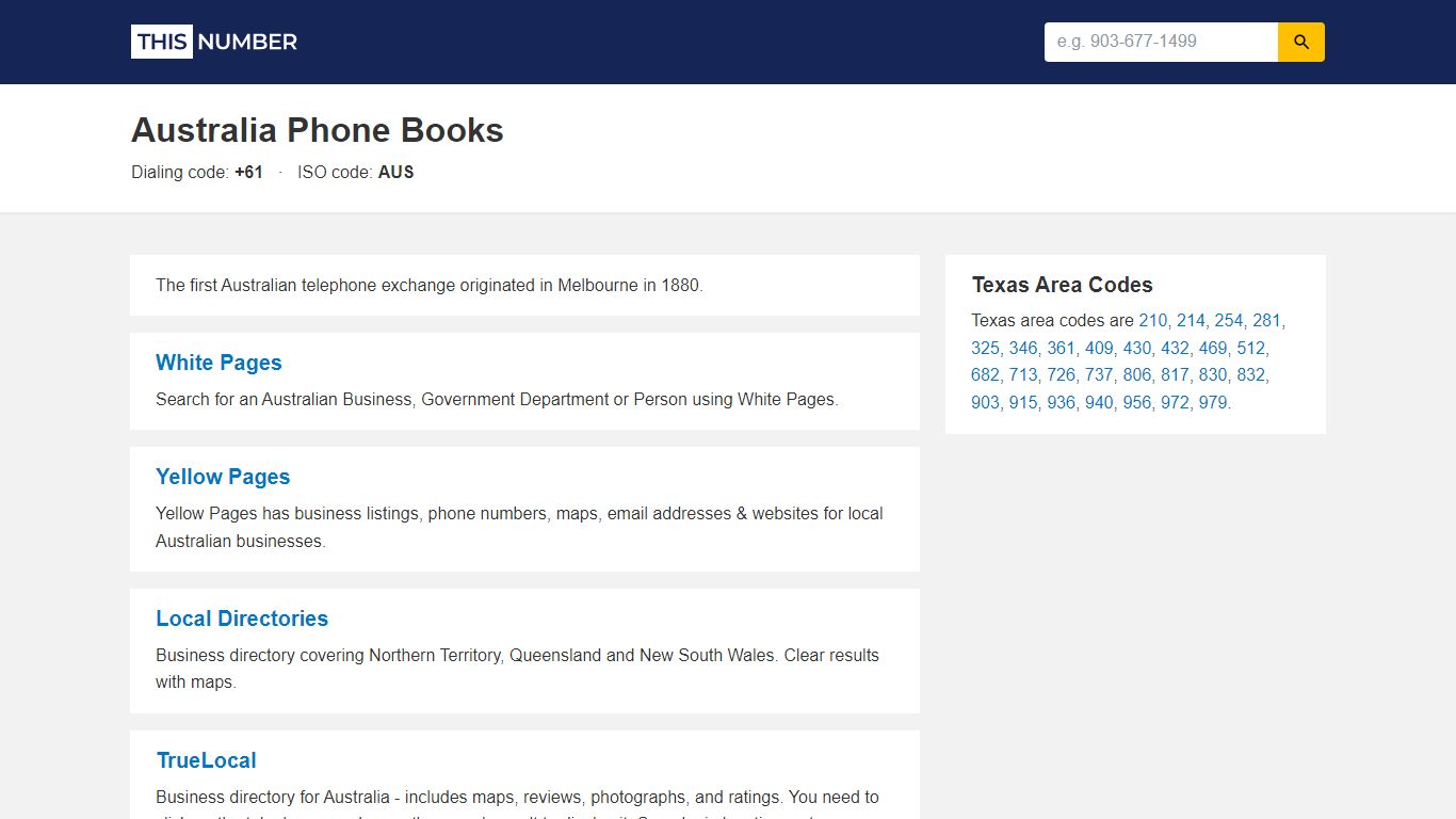 Australia White Pages & Yellow Pages (+61) | ThisNumber